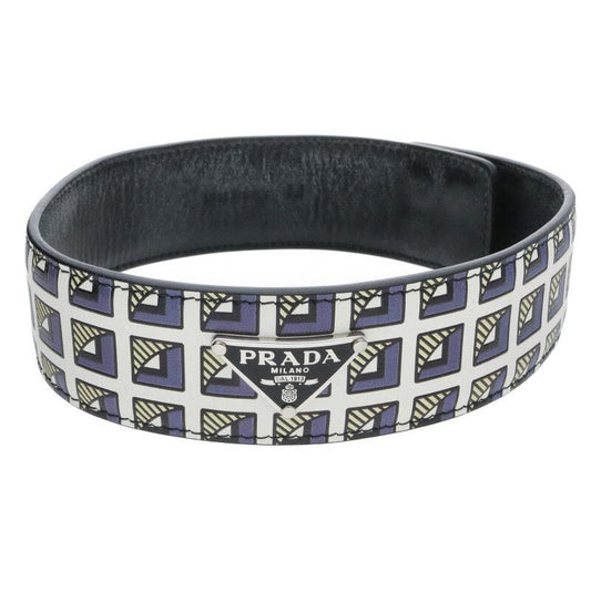 Prada Triangle Logo Plate Leather Choker Men's M