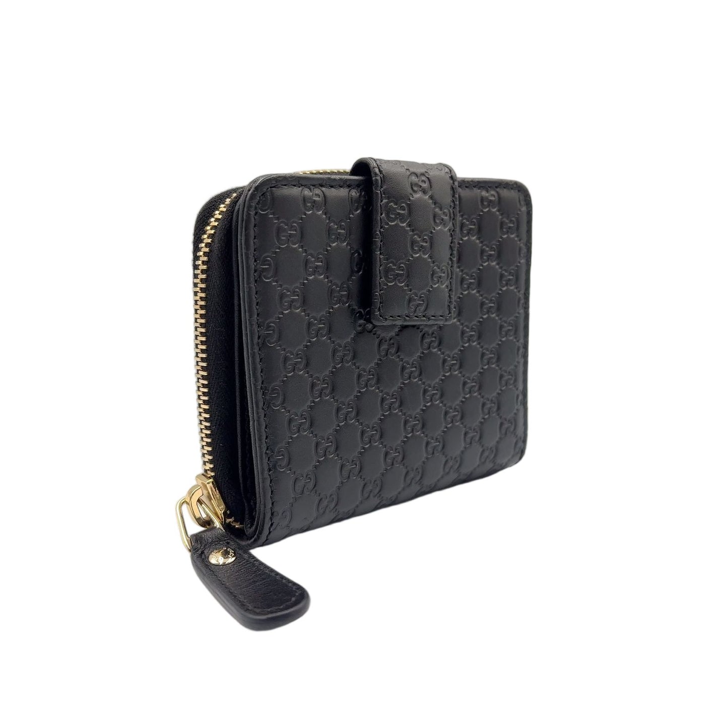 Gucci Micro GG Guccissima Bifold Leather Black Wallet Gold — view 2