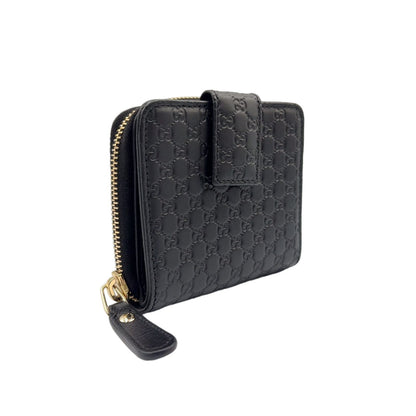 Gucci Micro GG Guccissima Bifold Leather Black Wallet Gold — view 2