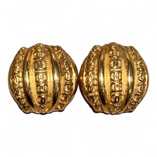 Chanel ⑤ Coco Mark Round Collar Shape Earring Ladies Gold FREE