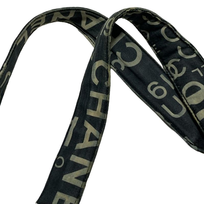 Chanel Tote Bag Vichy Line Ivory×dark Gray Cotton