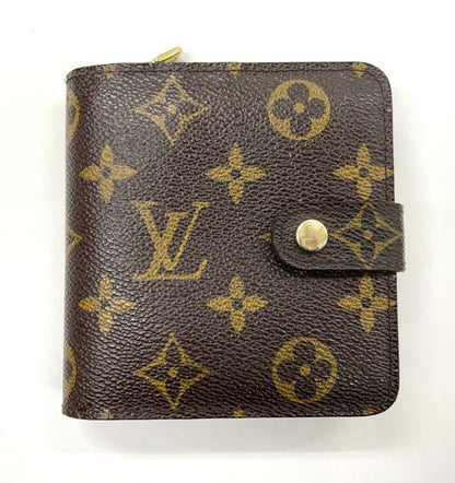 Louis Vuitton Monogram Compact Zipped Folding Wallet M61667 Brown Made In Spain