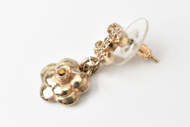 Chanel Earrings Chanel Logo CC Coco Mark Camellia Swing Gold Orange