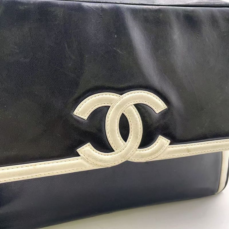 Chanel Coco Mark Serial No 2 Leather Black And White Chain Shoulder Bag Gold