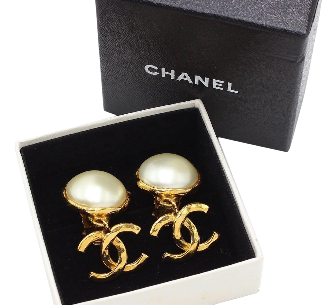 Chanel Coco Mark Faux Pearl Swing Earrings