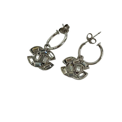 Chanel Coco Mark Motif Plated Rhinestone Earrings Accessories 01P