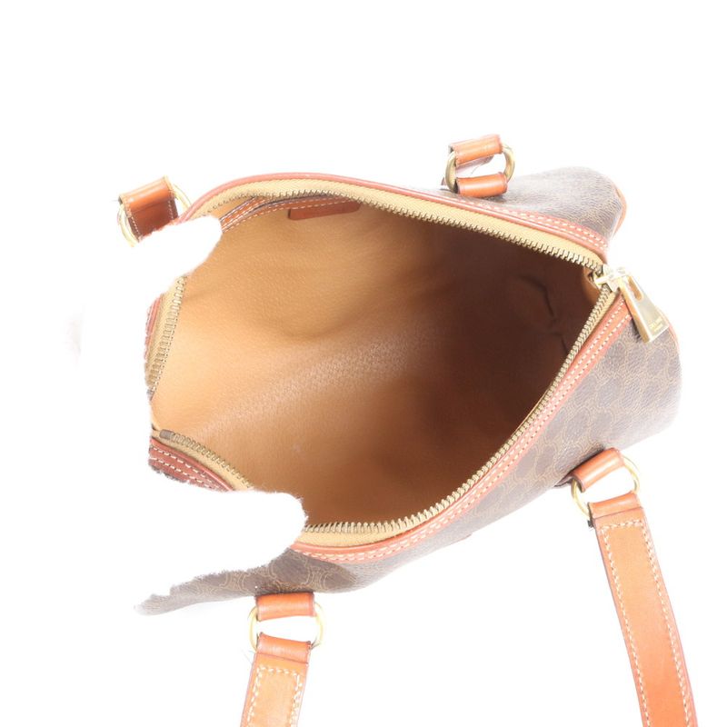 Vintage Celine Macadam Triomphe Leather Handbag Mini Boston Brown Tote Women's