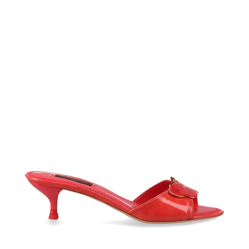 Louis Vuitton 08 Butterfly V Mark Patent Leather Mules Women's 35 Bl0048 Red