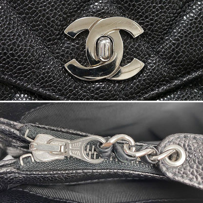 Chanel Chain Tote Bag Caviar Skin Black And Silver Hardware