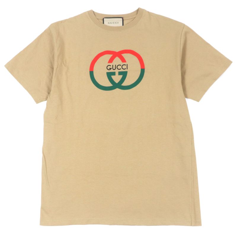  Gucci 771758 100% Cotton GG Logo Print Crew Neck Short Sleeve Brown XS Made