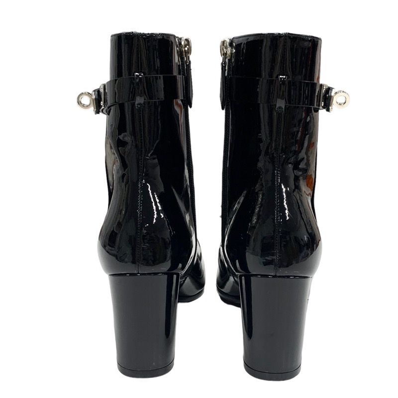 Hermes Saint Germain Boots Short Boots Shoes Patent Black Silver Kelly Hardware
