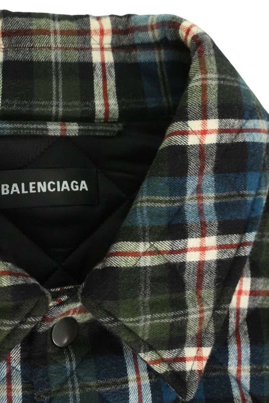 Balenciaga 542159 Tcm03 Cotton Filled Checked Shirt Blouson Men's 46