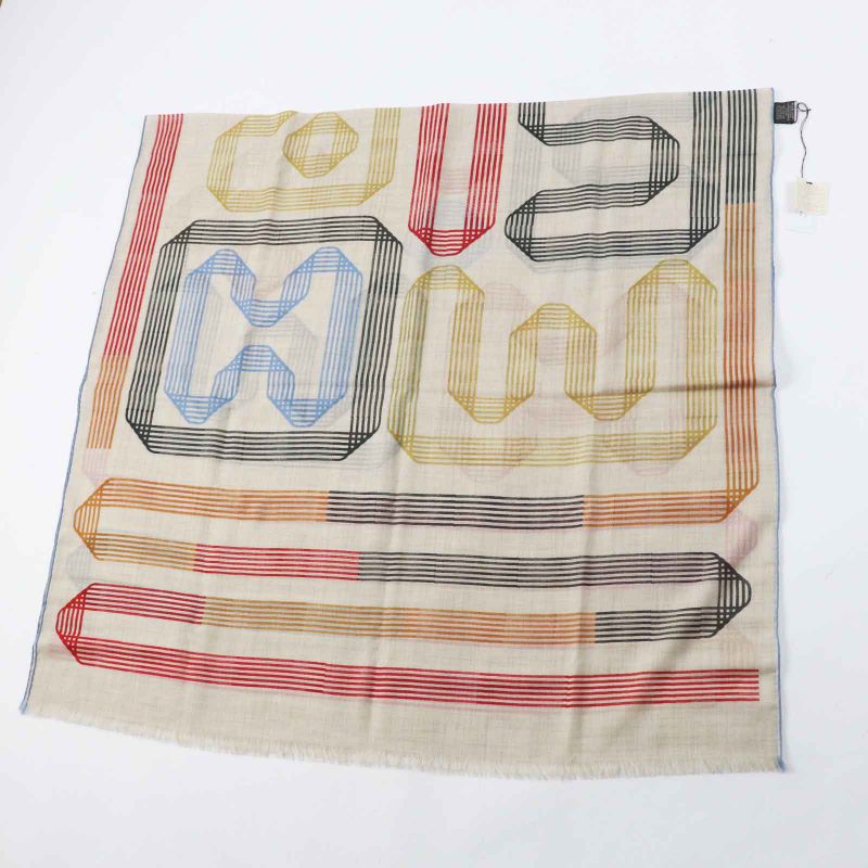 Hermes Les Rubans D'Hermes Ribbon 100% Cashmere Stole Beige Multi With Box