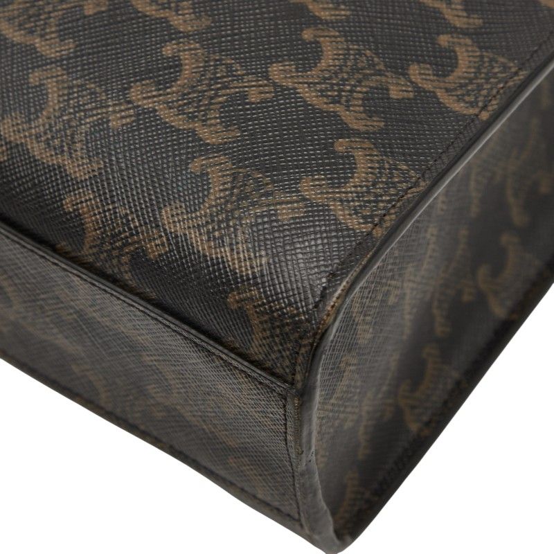 Celine Triomphe Vertical Cabas Small Tote Shoulder Bag 2WAY Brown PVC Leather