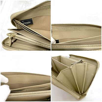 Fendi Round Zipper Long Wallet Beige By The Way 8m0299
