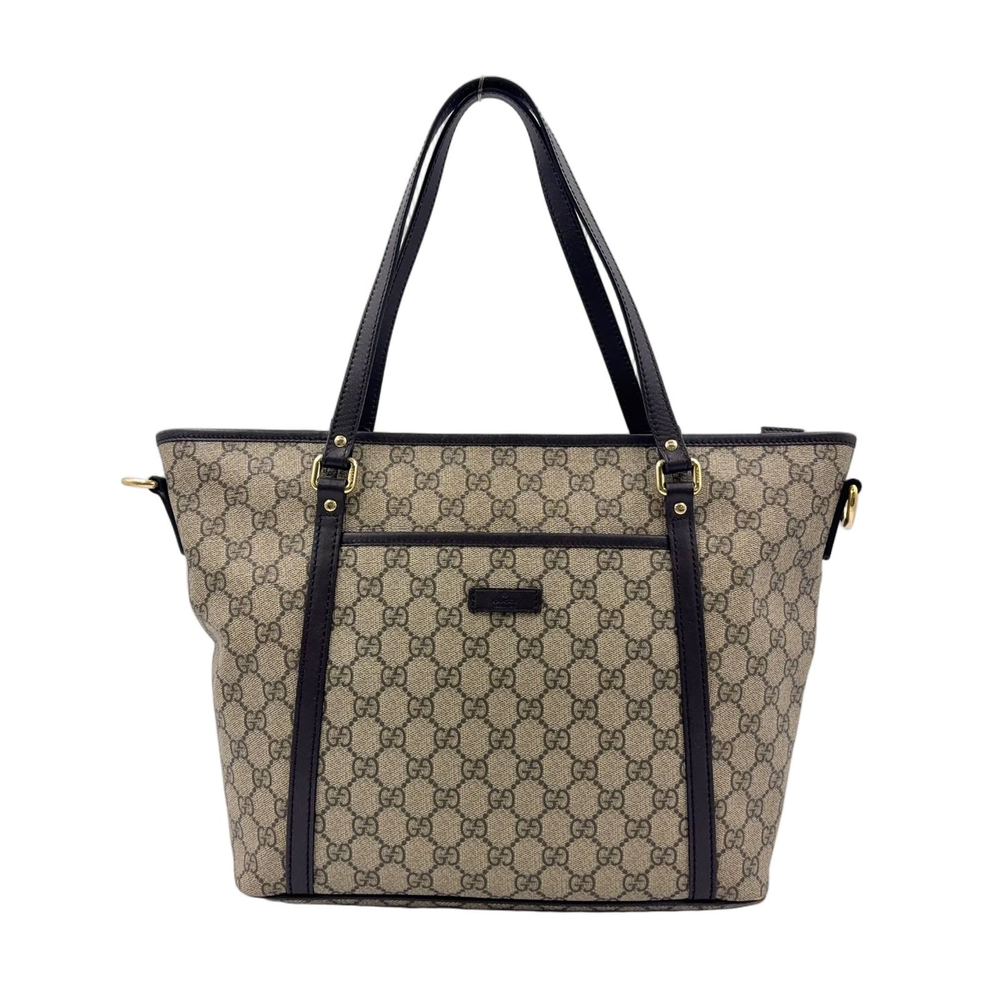 Gucci GG Supreme Leather Brown Beige Tote Gold
