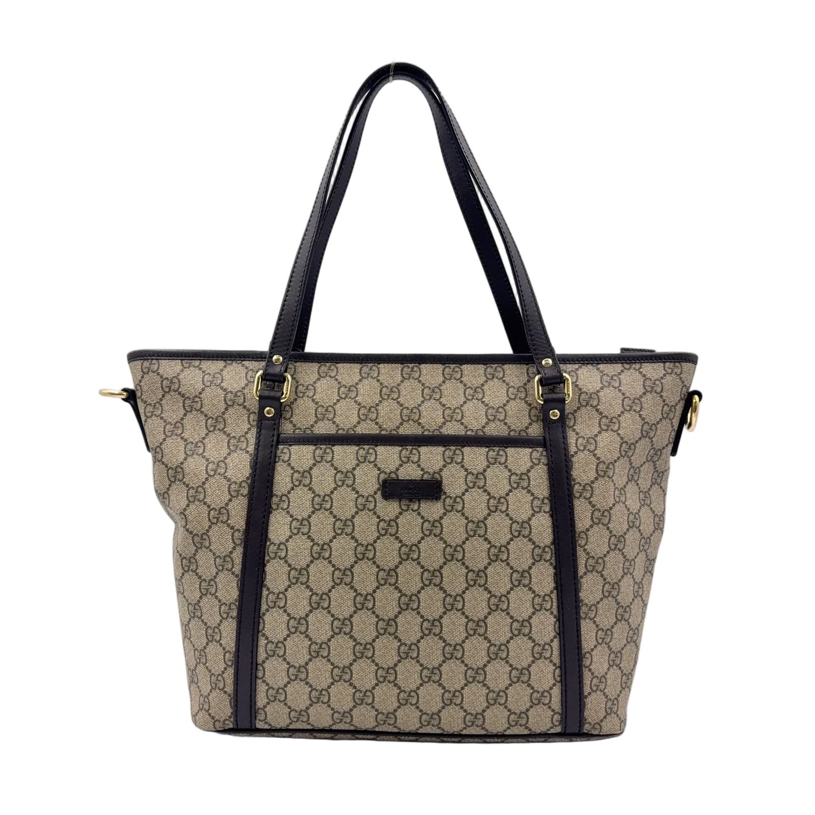 Gucci GG Supreme Leather Brown Beige Tote Gold