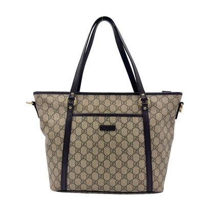 Gucci GG Supreme Leather Brown Beige Tote Gold