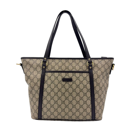 Gucci GG Supreme Leather Brown Beige Tote Gold