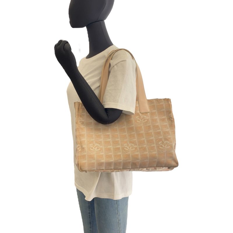 Chanel New Travel Line Coco Mark Pink Beige Canvas/leather Tote Handbag Ladies