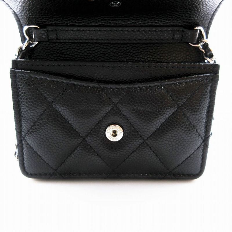 Chanel Chain Wallet Pouch Mini Matelasse Caviar Skin Black 30's Ladies Tnt