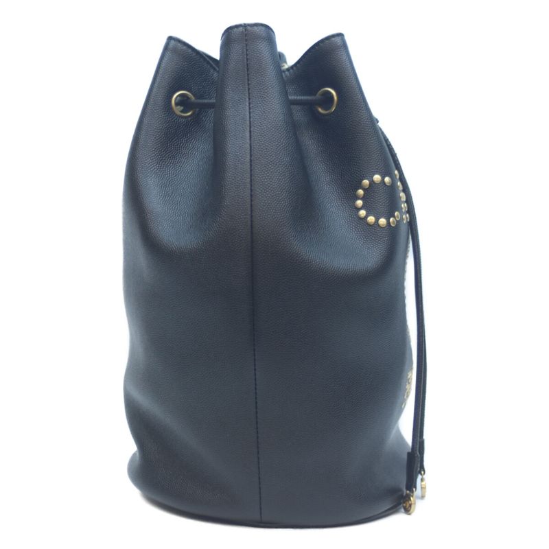 Chanel 28th As1045 Black Caviar Skin Deauville Drawstring Chain Shoulder Bag