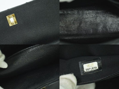 Authentic Chanel Coco Mark Matelasse Turnlock Handbag Caviar Skin Leather Black