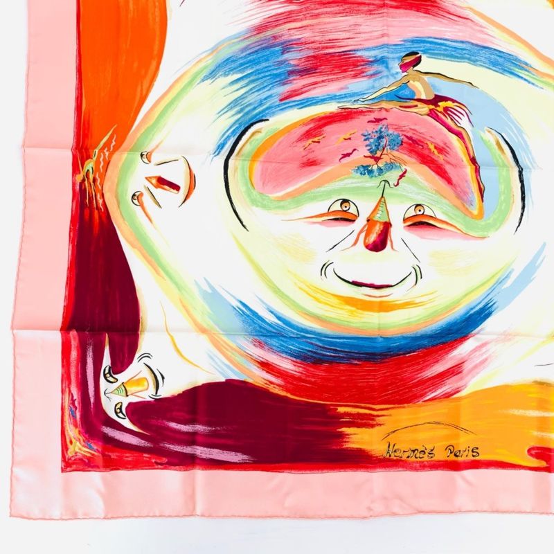 Hermes Carre 90 Smiles In Third Millenary Pink X Multicolor Scarf 100% Silk