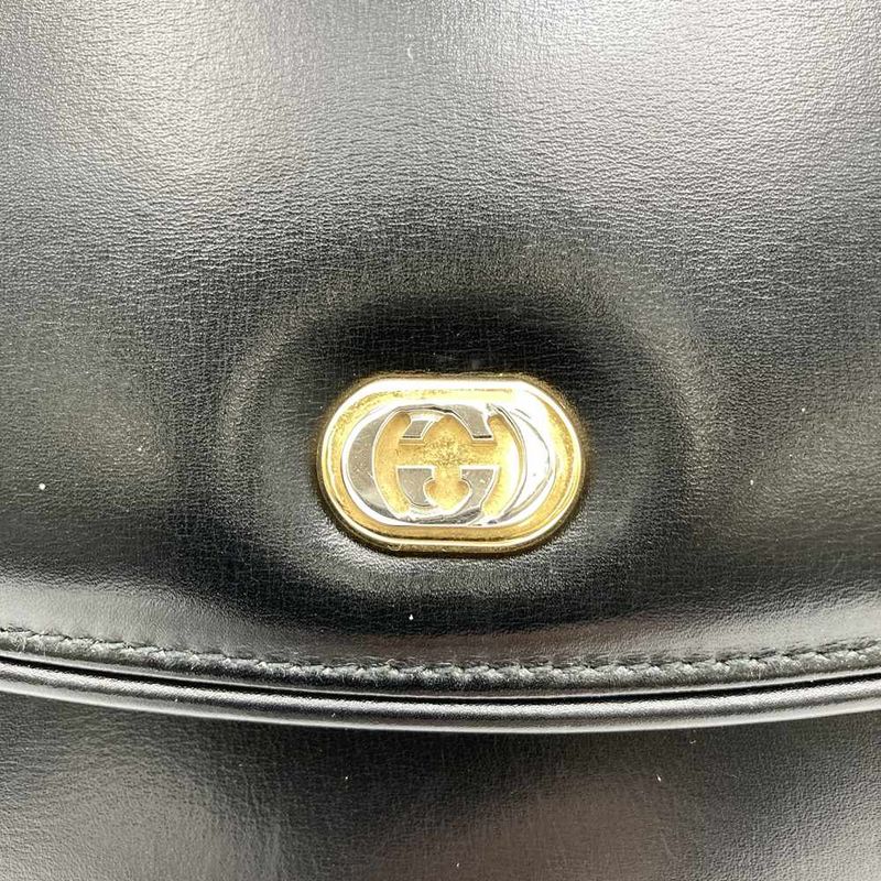 Gucci Handbag Black Leather Ladies Men Fashion Branded