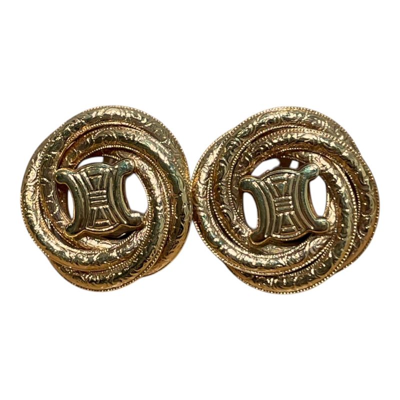 Celine ⑤ BIG Logo Earring Women's Gold FREE