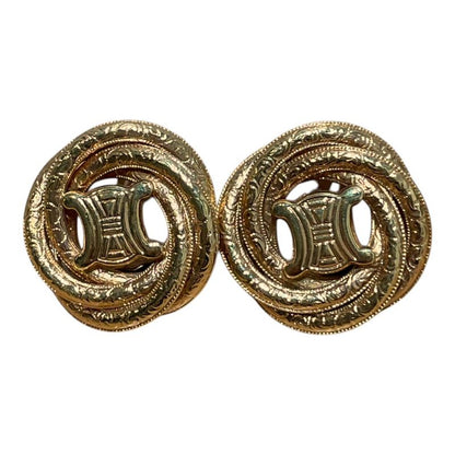 Celine ⑤ BIG Logo Earring Women's Gold FREE