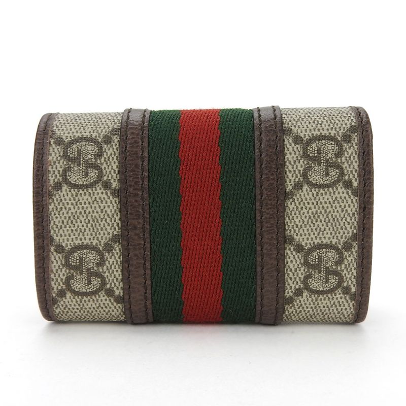 Gucci Key Case Off Deer 603732 Sherry GG Supreme Canvas Leather Beige Green Red