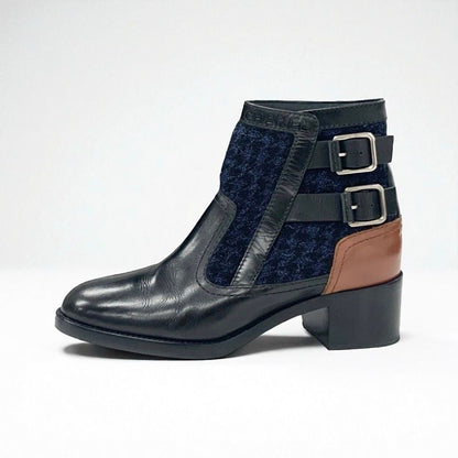 Chanel Boots Short Boots Shoes Tweed Black Navy Brown Logo Belt