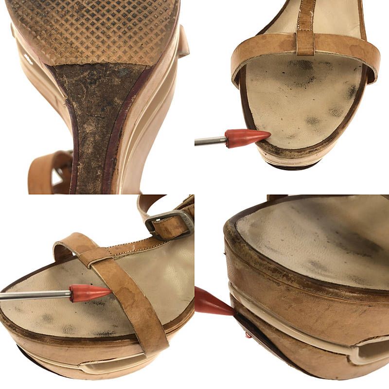 Celine - Wedge Sole Ankle Strap Sandals - Beige - Women's