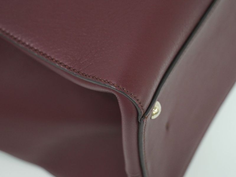 Authentic Fendi Trois Jour Bicolor Tote Handbag Leather Bordeaux Pink 8bh272