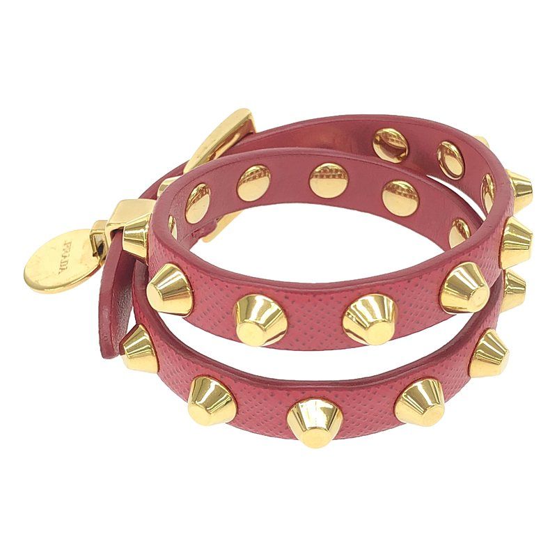Prada Leather Studded Bracelet Accessories - Pink - Women