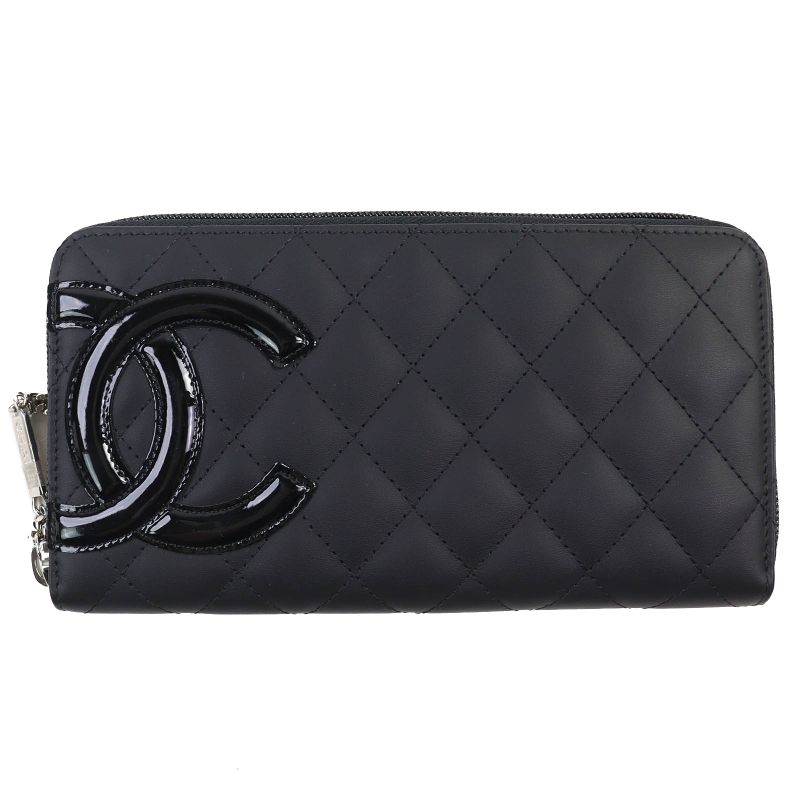 CHANEL A50078 Cambon Line Calfskin Enamel Coco Mark Round Zipper Long Wallet
