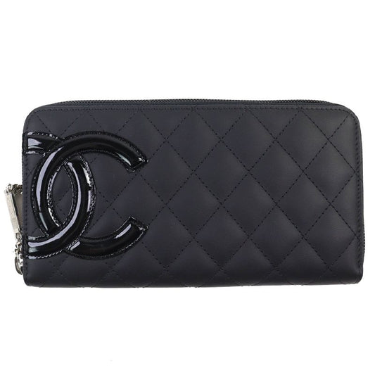 CHANEL A50078 Cambon Line Calfskin Enamel Coco Mark Round Zipper Long Wallet
