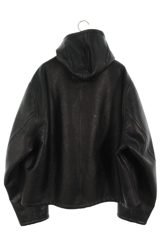 Balenciaga 674316 Tls07 Sleeve Logo Leather Zip Up Hooded Leather Blouson Men 44