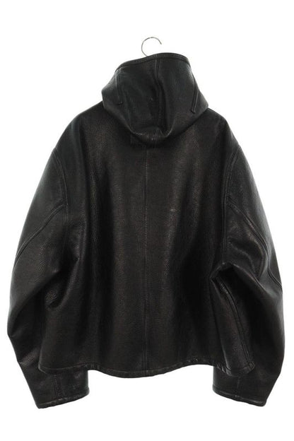 Balenciaga 674316 Tls07 Sleeve Logo Leather Zip Up Hooded Leather Blouson Men 44
