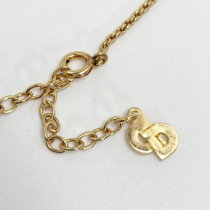 Christian Dior Logo Heart Rhinestone Necklace Gold GP