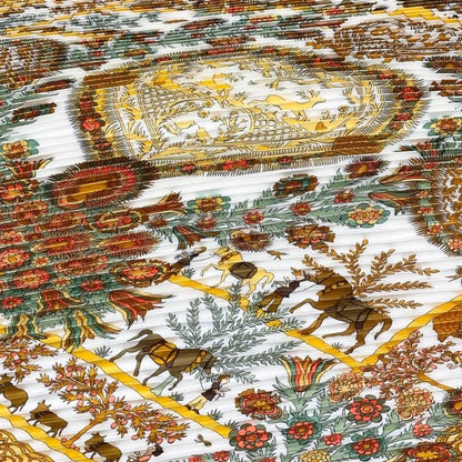 Hermes Silk Scarf Carré 90 Pleated Decoupages Yellow White Decoupages Hermes