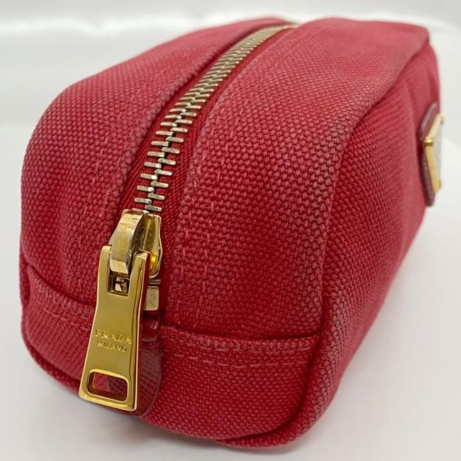 Prada Pouch Red 1n0175 Small Bag Canvas Leather Preowned