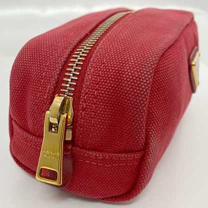 Prada Pouch Red 1n0175 Small Bag Canvas Leather Preowned