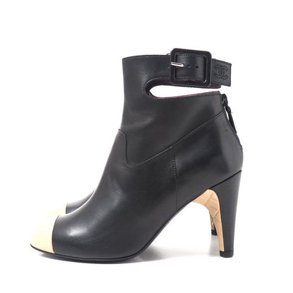 Chanel Boots Size 36 1 2 C Coco Mark CC Logo Short Strap High Heel Bicolor