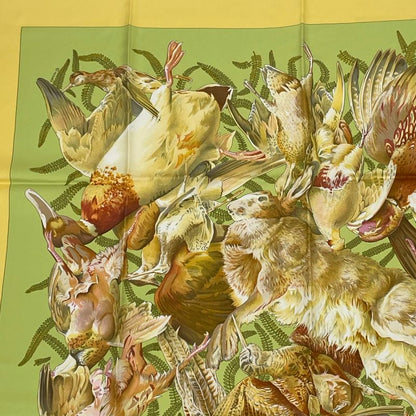 Hermes Carre 90 Scarf Linares Animals Birds Camo Yellow