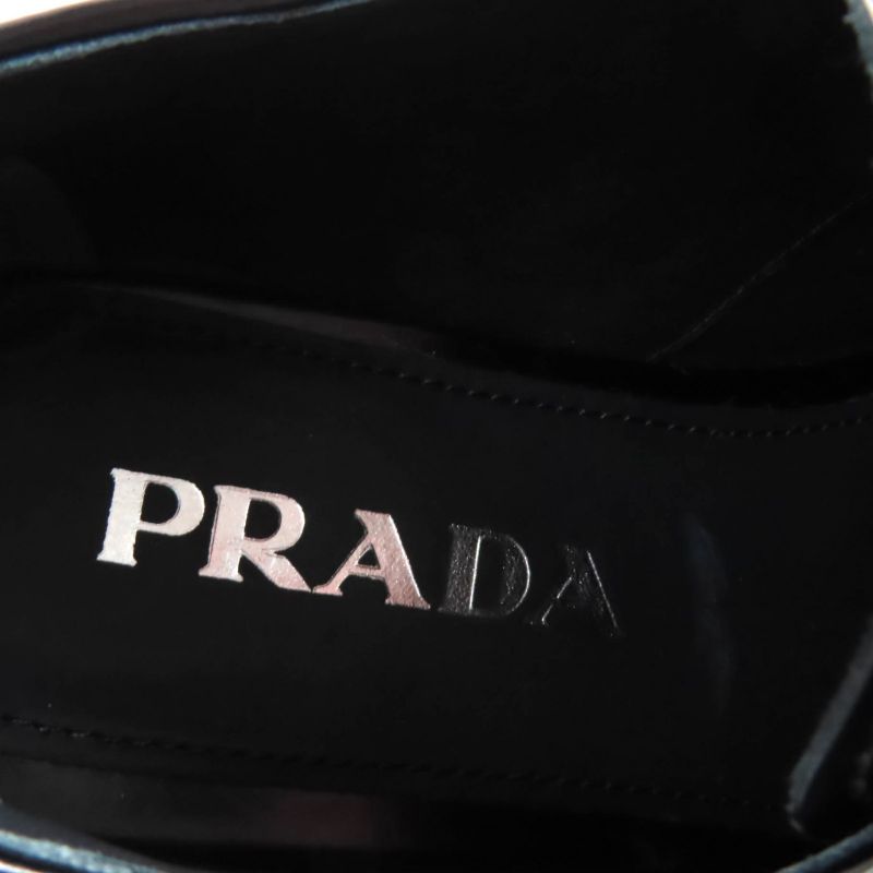 Prada Back Logo Platform Lace Up Leather Shoes Black 35.5 With Box And Storage