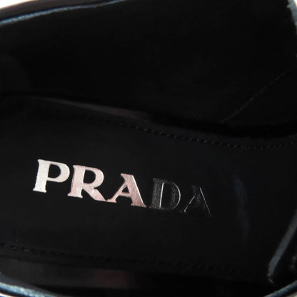 Prada Back Logo Platform Lace Up Leather Shoes Black 35.5 With Box And Storage