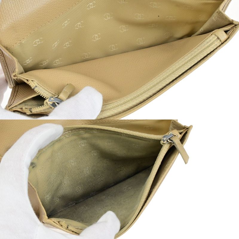 Chanel Wallet Coco Button Fold Wallet Leather Beige 60ka506