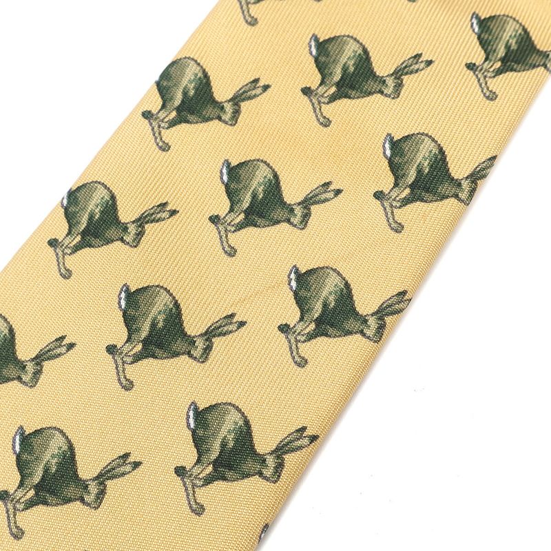 Hermes Necktie Animal Print 8.5cm (3.35in) Silk Yellow and Green Yellow Kangaroo